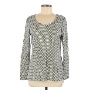 T by Talbots Women Blue Yellow Print Long Sleeve T-Shirt Sz L